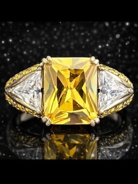 Suzanne Somers vintage radiant trilliant cut Canary CZ cocktail statement ring